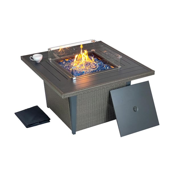Kinger Home Ethan 42 in. Rattan Wicker Propane Gas Outdoor Patio Fire Pit Table With Aluminum Frame in Gray