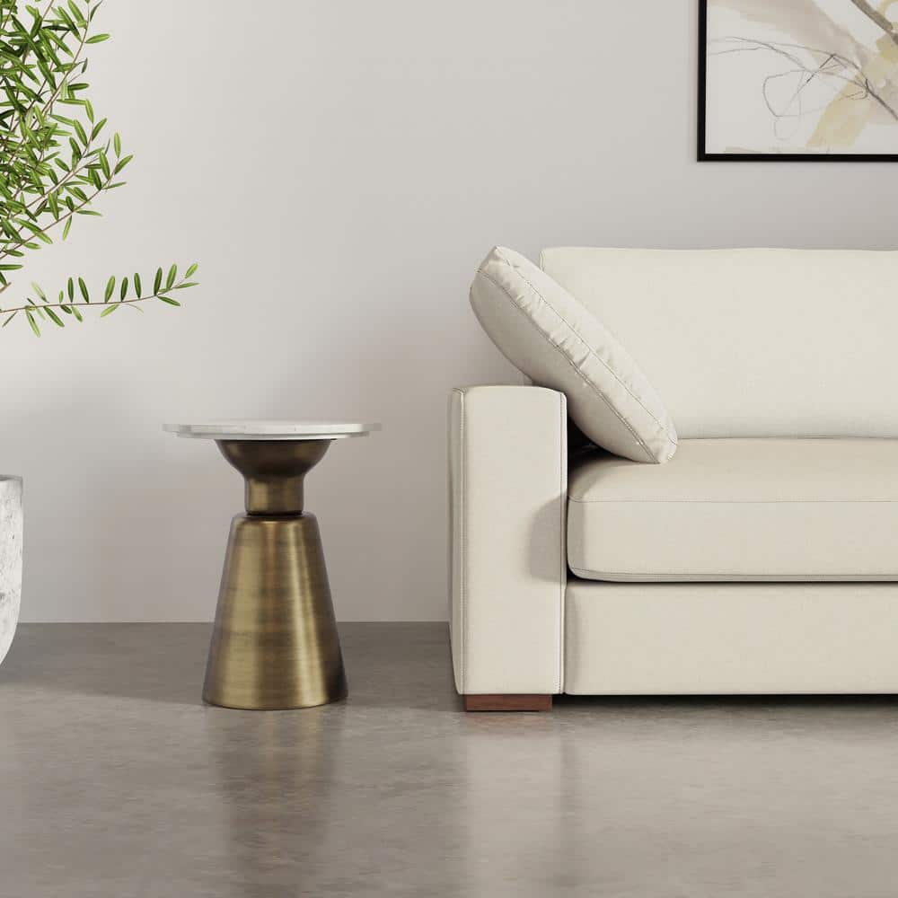 Leyla 16" Antique Brass Metal Side Table with White Marble Top