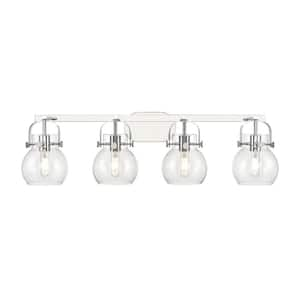 Pilaster II Sphere 36.5 in. 4-Light Polished Chrome Vanity Light with Glass Shade