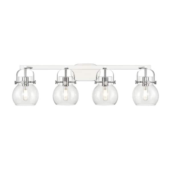 Pilaster II Sphere 36.5 in. 4-Light Polished Chrome Vanity Light with Glass Shade