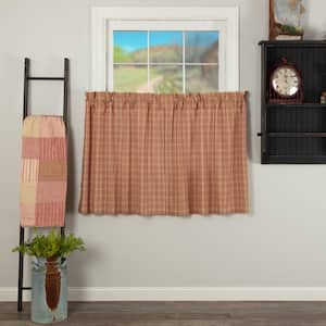 Sawyer Mill Plaid 36 in. W x 36 in. L Light Filtering Rod Pocket Tier Window Panel in Country Red Dark Tan Pair