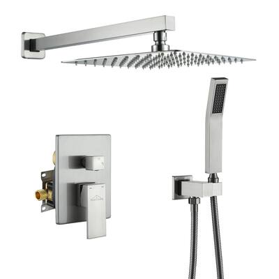 Shower System Wall Mounted with 10 in. Square Rainfall Shower head and Handheld Shower Head Set, Brushed Nickel