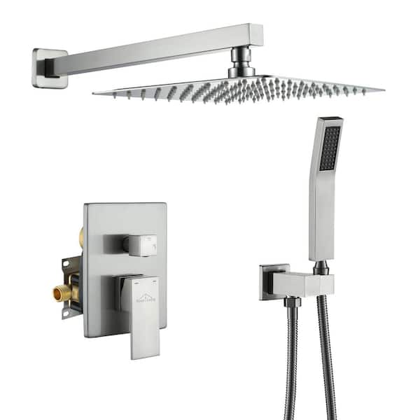 Chrome Shower Faucet Set with Valve and 12" Rain Shower Head System Wall Mounted 
