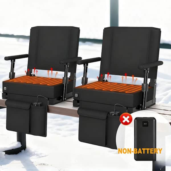 Heated Lightweight Stadium Bleacher Seat, 3-Level Adjustable Heating Cushion and Shoulder Strap and Armrest and Backrest