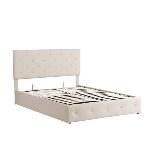 URTR 78 in. W Beige Full Size Upholstered Platform Bed with Storage  Underneath Wooden Bed Frame with Hydraulic Storage System T-01097-A - The  Home Depot