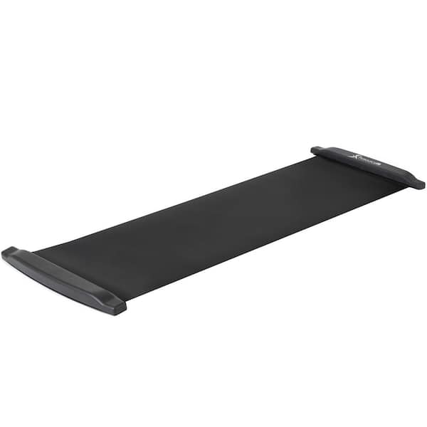 Photo 1 of Black 72 in. x 20 in. Non-Slip PVC Exercise Slide Board with End Stops, Booties, and Carrying Bag (10 sq. ft. covered)