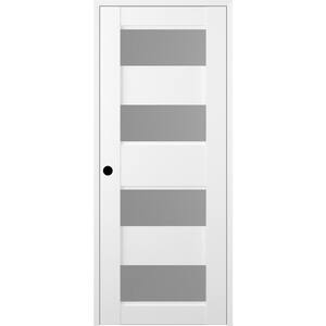 Della 18 in. x 96 in. Left-Hand Frosted Glass Solid Core 4-Lite Bianco Noble Wood Composite Single Prehung Interior Door