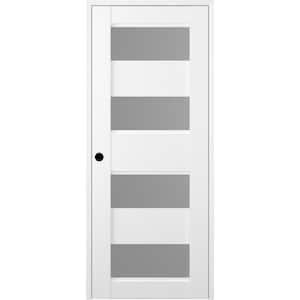 Della 28 in. x 96 in. Left-Hand Frosted Glass Solid Core 4-Lite Bianco Noble Wood Composite Single Prehung Interior Door