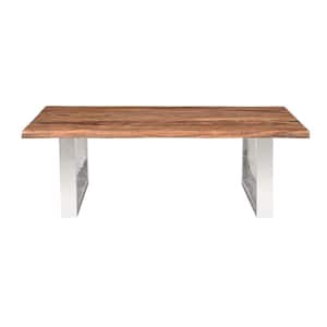 Brownstone 2.0 Solid Wood 54 in. Brown and Silver Rectangle Cocktail Table