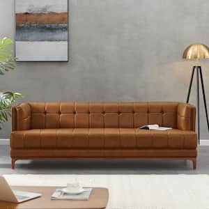 Kentucky 90 in. Square Arm Genuine Leather Sofa in Cognac Brown