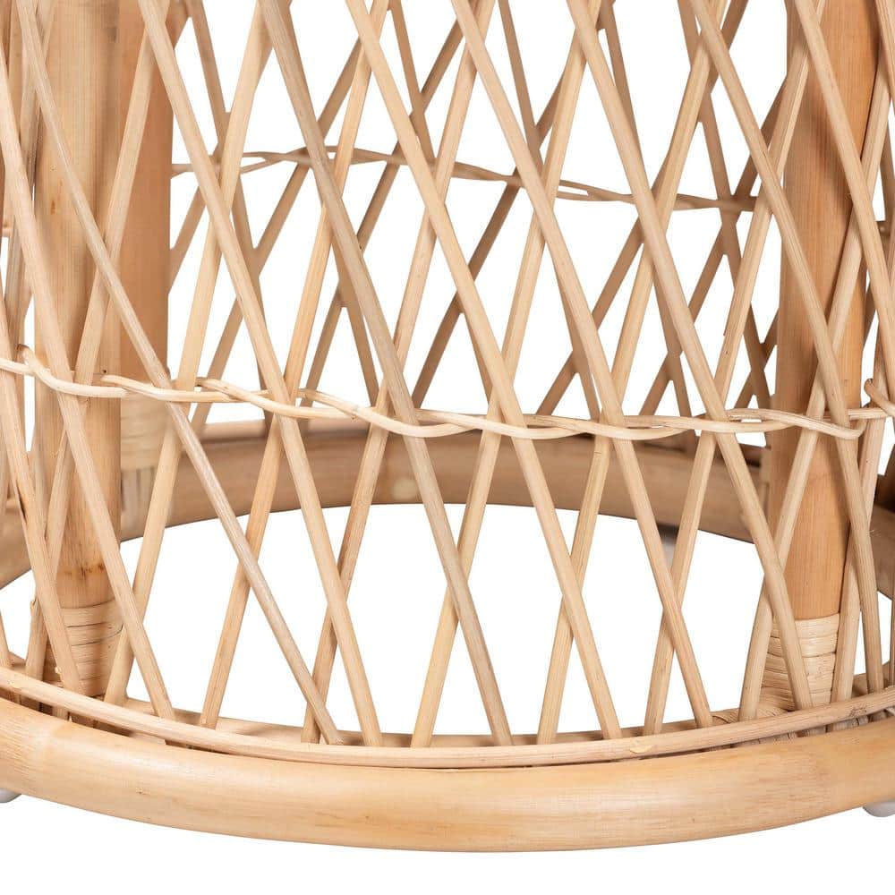 Junius Natural Rattan Round Ottoman with Fabric Cushion