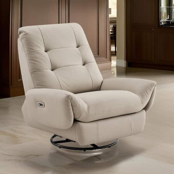 Benjara Gray Tufted Fabric Swivel Power Recliner Infusion Chair