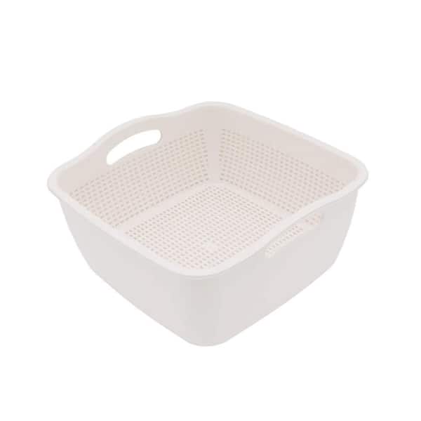 Large White Polypropylene 2-in-1 Colander and Strainer Bowl Set for Food Washing, 10.6 in. x 10.2 in. x 5.1 in.