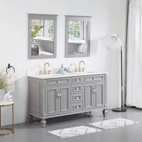 60in Onyx Black And Brass Dual Sink Bathroom Vanity