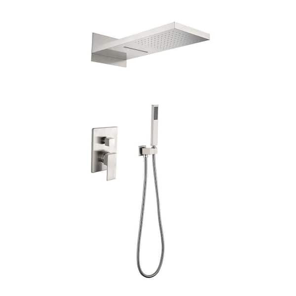 WELLFOR 2-Handle 3-Spray Shower Faucet 2.0 GPM with Pressure Balance in Brushed Nickel