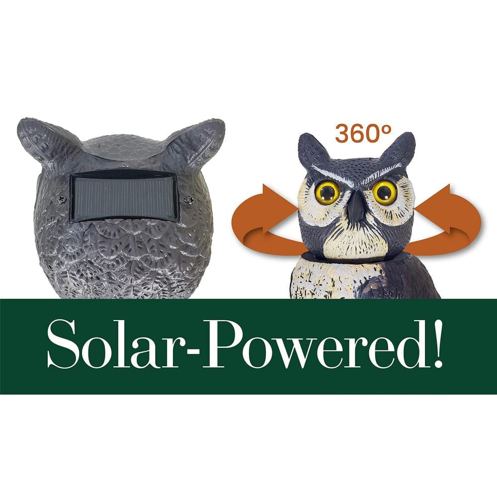 18" Solar-Powered Rotating Head Owl Pest Repellent Decoy
