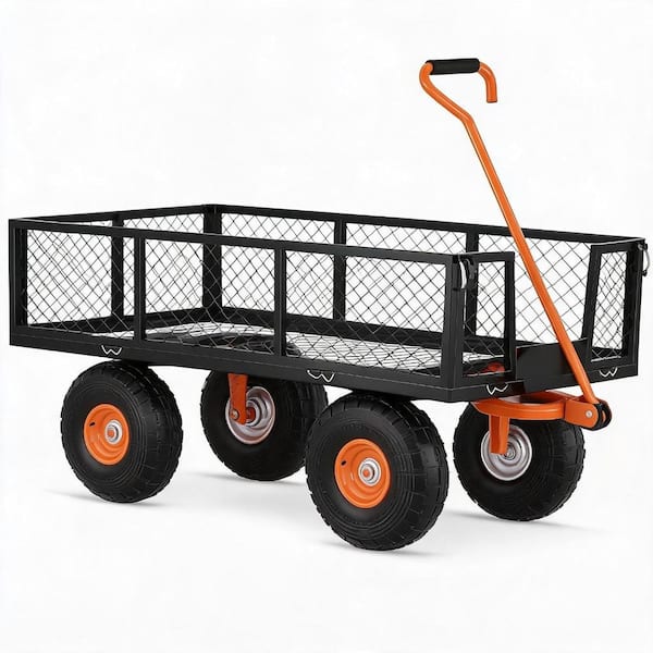 Garden Cart Utility Wagon Heavy Duty Steel, 500 LBS Capacity Pull-Behind Yard Wagon with Removable Sides & Swivel Handle
