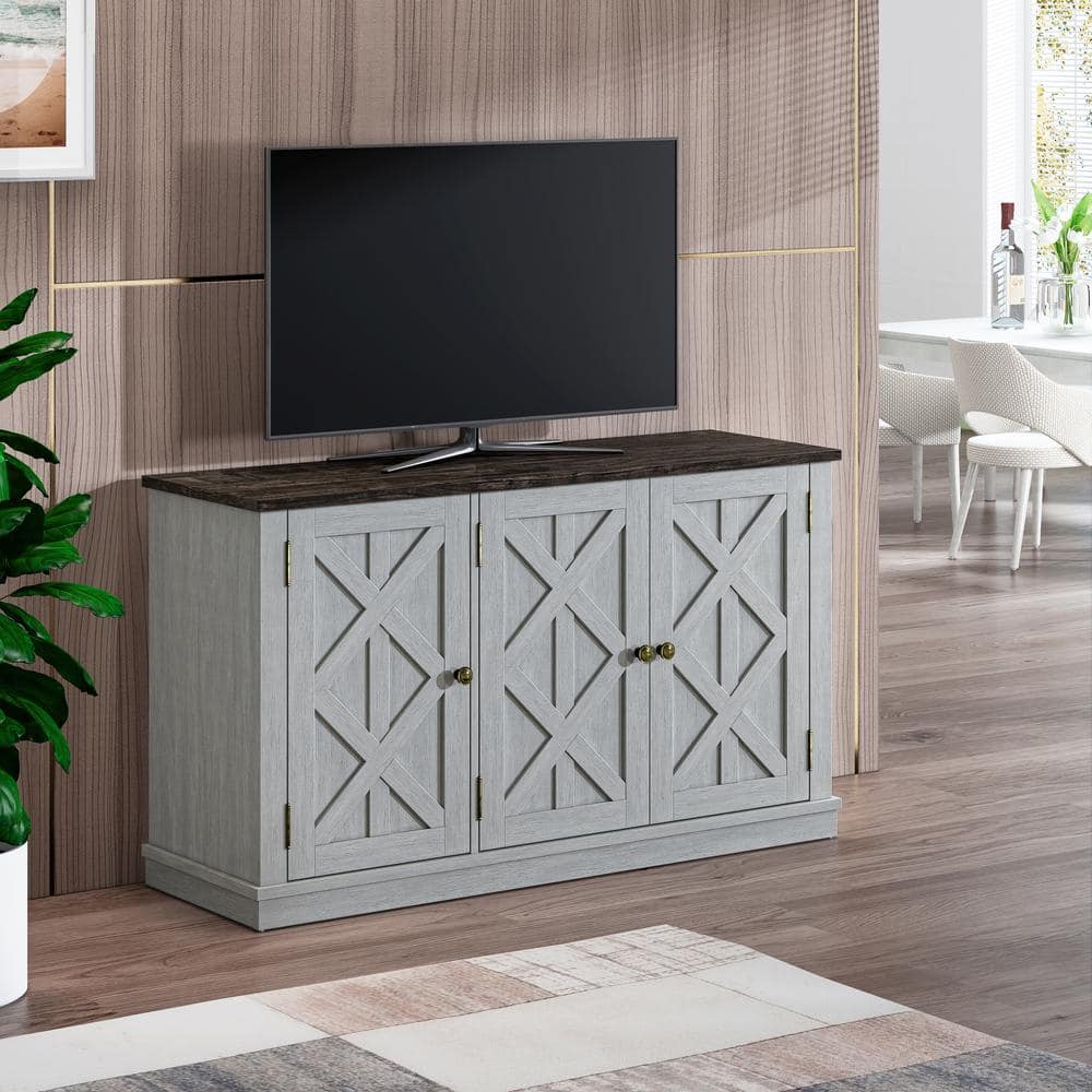 Gray Rustic Wood Finish 48" 3-Door Accent Cabinet
