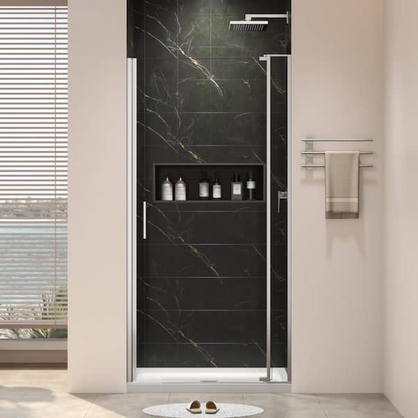 32-36 in. W x 72 in. H Pivot Frameless Shower Door in Brushed Nickel Finish with Clear Glass