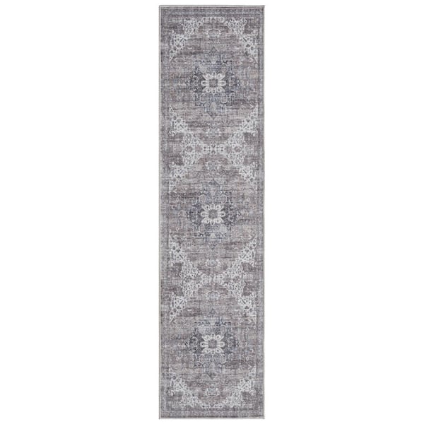 Everwash Callaghan Esther Grey 2 ft. x 7 ft. Medallion Machine Washable Area Rug