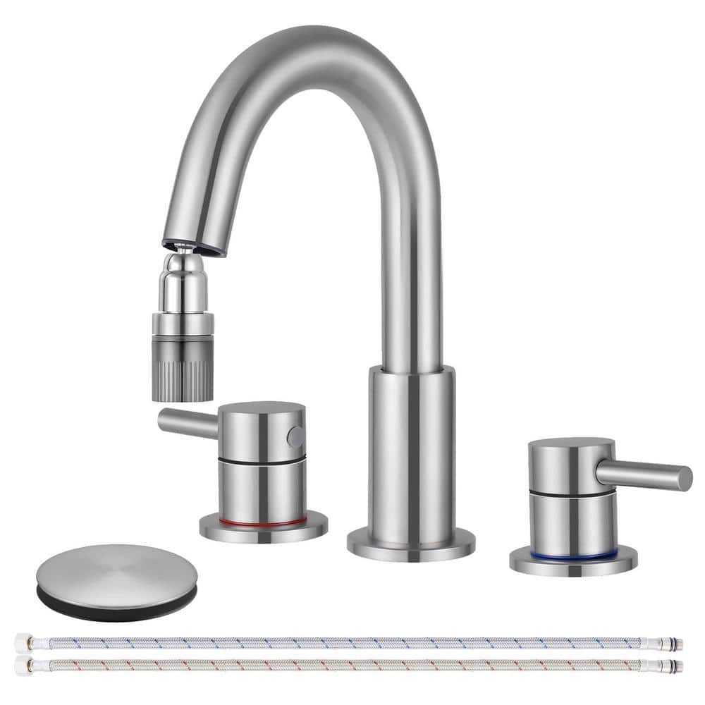 Double Handles 8 in. Widespread Bathroom Sink Faucet 3-Hole with Pull Out S