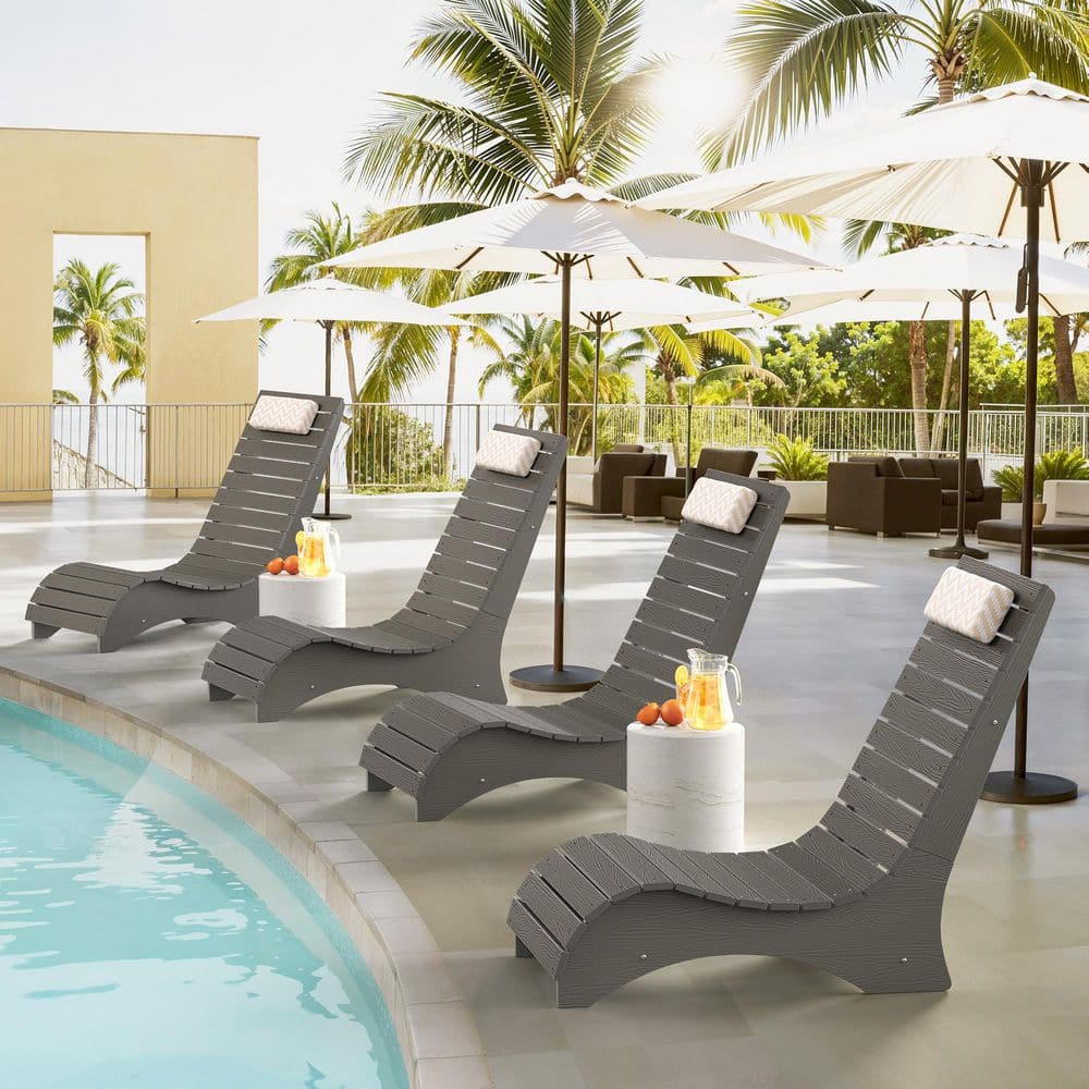 Ariel Gray HDPS Plastic Aquawave Patio Outdoor Chaise Lounge 4-Piece Lounge Chairs with Waterproof Headrest price history on PriceWatchPro