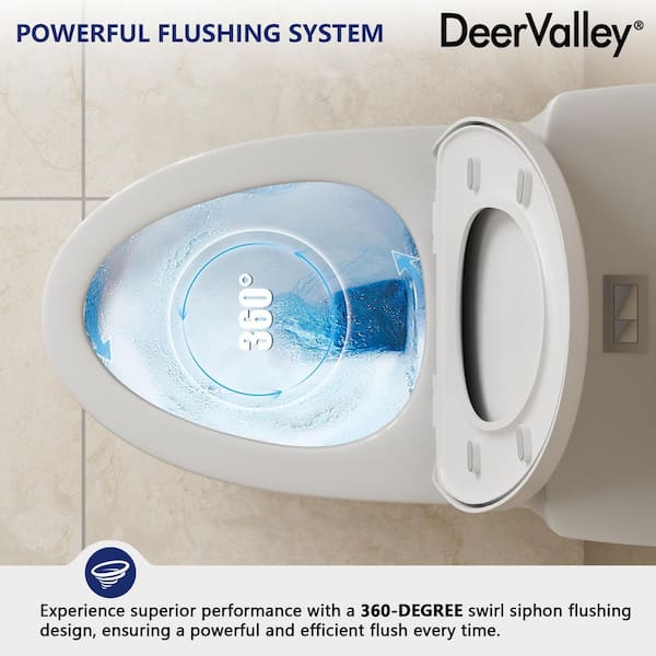 DeerValley One Piece Toilet – ADA Height 18.11 Inch, 12 Inch Rough-In, Dual Flush 1.0/1.6 GPF, Elongated Bowl With Soft Close Seat, White