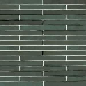 Take Home Tile Sample - Flamenco Racing Green Brick 2 in. x 9 in. Glossy Porcelain Floor and Wall Tile