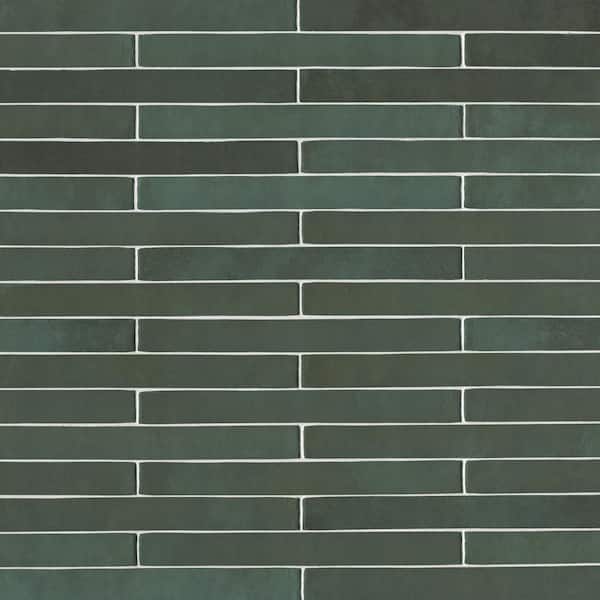 MSI Take Home Tile Sample - Maestro Green Brick 2 in. x 9 in. Glossy Porcelain Floor and Wall Tile