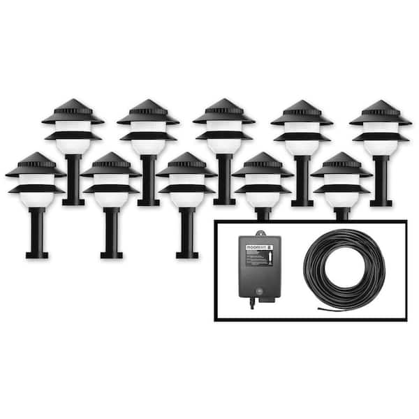 Moonrays 2-Tier Low-Voltage 4-Watt Black Outdoor Landscape Path Lights with Control Box (10-Pack)