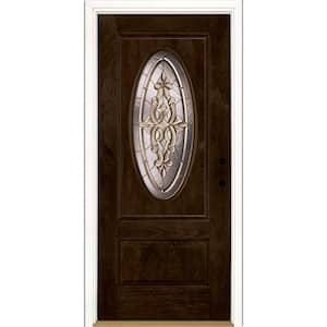 37.5 in. x 81.625 in. Silverdale Brass 3/4 Oval Lite Stained Chestnut Mahogany Left-Hand Fiberglass Prehung Front Door