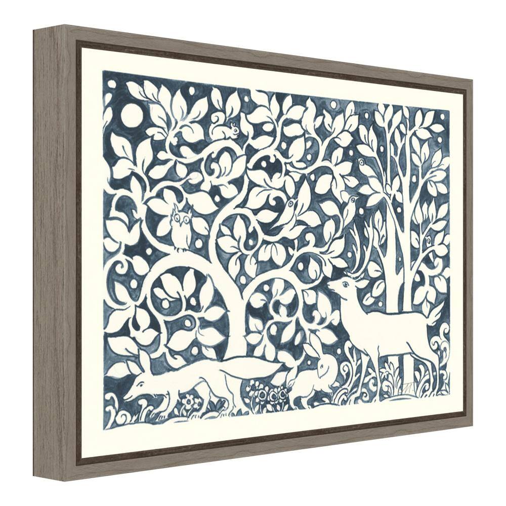 Graywash Framed Navy and White Botanic-Inspired Canvas Print