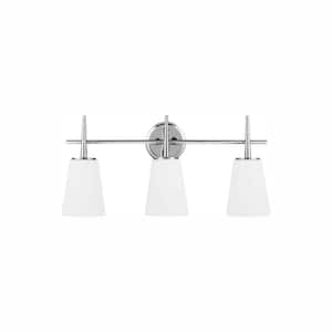 Driscoll 24.5 in. 3-Light Contemporary Modern Chrome Wall Bathroom Vanity Light with White Glass Shades and LED Bulbs