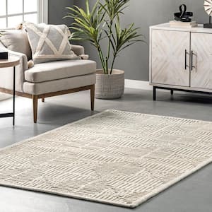 Ivory 5 ft. x 8 ft. Joanna Hand Hooked Wool Tiled High Low Textured Area Rug