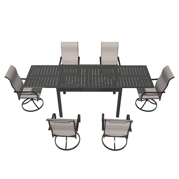 Mondawe 7-Piece Metal Patio Outdoor Dining Set with Extendable Table and Swivel Dining Chairs