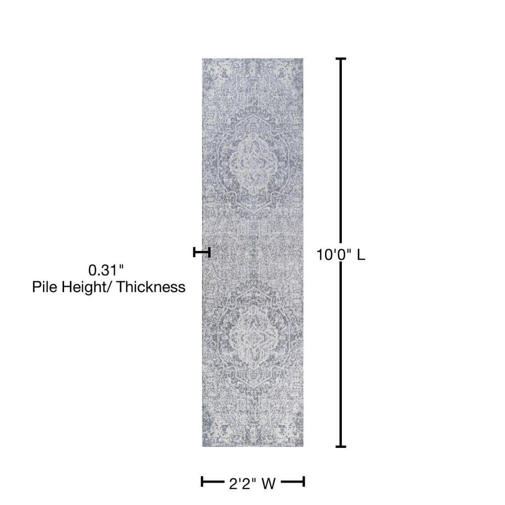 Elegant Cream/Grey Synthetic 2' x 10' Runner Rug