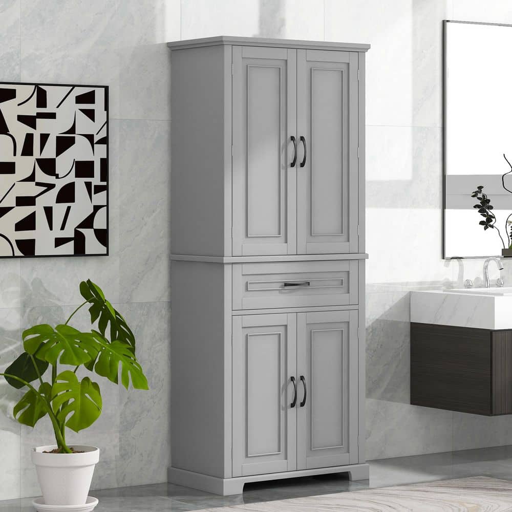 Honey Grey Wood 72.0 in. Bathroom Storage Cabinet with 4-Doors, Multiple Storage Space and Drawer price history on PriceWatchPro