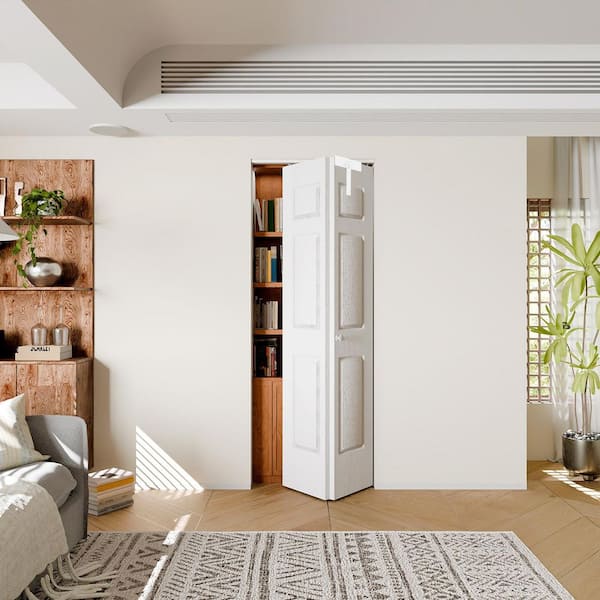 24 in. x 80 in. 6-Panel White Textured, Hollow Core, MDF. Composite Bi-fold Door with Lock and Hardware Set