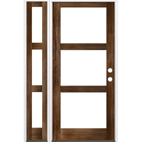 Krosswood Doors 56 in. x 96 in. Modern Hemlock Left-Hand/Inswing 3-Lite Clear Glass Provincial Stain Wood Prehung Front Door with LSL