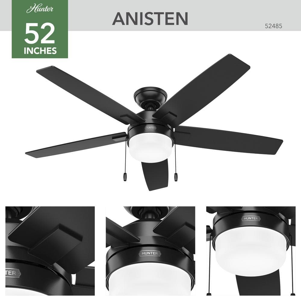 52" Matte Black Ceiling Fan with LED Light Kit