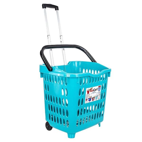 dbest products GoCart,Teal Grocery Cart Shopping Laundry Basket on Wheels 