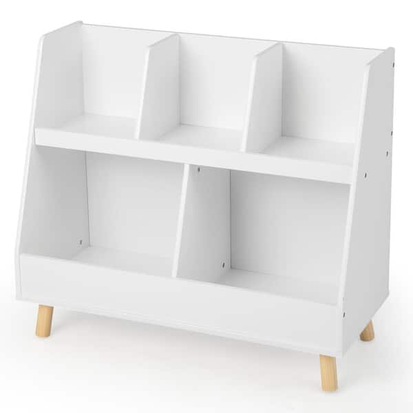 Costway 31.5 in. Wide White 5-Cube Kids Bookshelf and Toy Organizer Wooden Storage Bookcase with Wood Legs