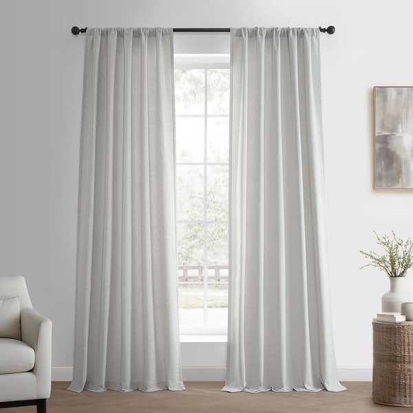 Off White Basic Faux Linen 50 in. W x 96 in. L Rod Pocket Light Filtering Curtain Pair (Set of 2)