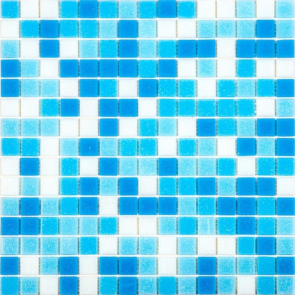 Apollo Tile Mingles 12 in. x 12 in. Glossy Sky Blue and White Glass Mosaic Wall and Floor Tile (20 sq. ft./case) (20-pack)