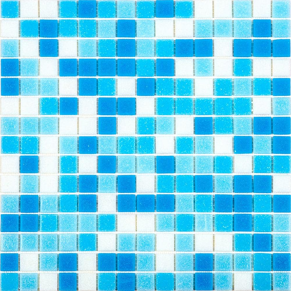 "Mingles 4"" x 6"" Glossy Sky Blue & White Glass Mosaic Uniform square Wall & Floor Sample Tile 0.13 sq. ft./Piece 1-Pack" price history on PriceWatchPro