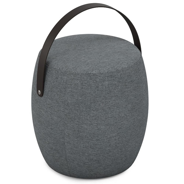 Simpli Home Ramsay 16 inch Wide Contemporary Irregular Footstool in Grey Linen Look Fabric, Fully Assembled