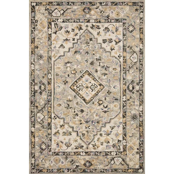 Loloi Beatty Grey/Ivory 1 ft. 6 in. x 1 ft. 6 in. Sample Traditional Wool Area Rug