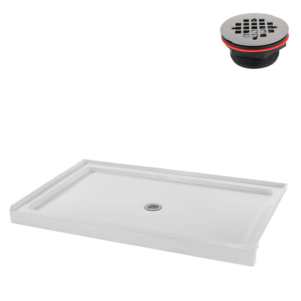 60'' x 36'' Glossy White Acrylic Shower Base with ABS Drain