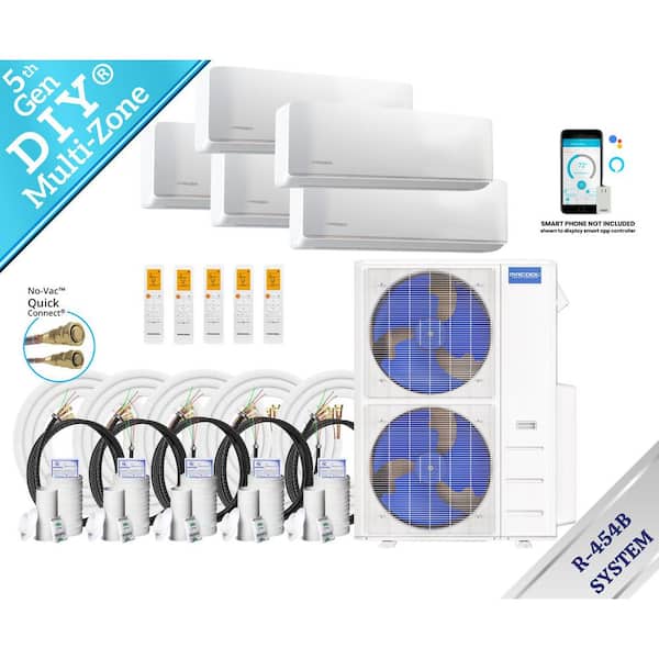 DIY 5th Gen 48,000 BTU 4 Ton 5 Zone 21.8 SEER2 Ductless Mini Split AC, Heat Pump with (4)9K 12K-35 35 50 50 50 ft. Lines