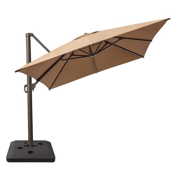 13 ft. x 10 ft. Swivel Cantilever Tilt Patio Umbrella in Tan with 240 lbs. HDPE Base Stand
